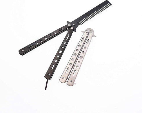 DOUBLE 2 C Butterfly Knife, Practice Balisong Knife Trainer, Metal Steel Folding Comb, Unsharpened Blade for Practicing Flipping Tricks, Csgo Butt...