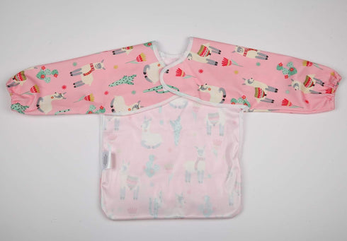 Baby Bib Sleeved Shirt With Pocket 1-3 years Toddler Painting Girls (Pink Alpaca)...