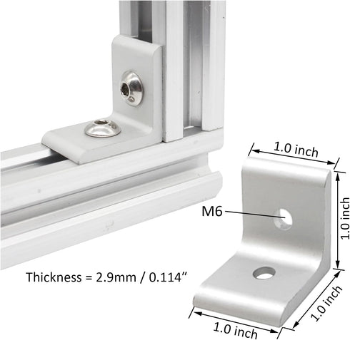 10Sets 10 Series 1" x 1" Aluminum Extrusion Profiles Corner 1010 Series Angle Bracket Connector with M6 T Slot Nuts Bolts for 1 Inch x 1 Inch Extr...