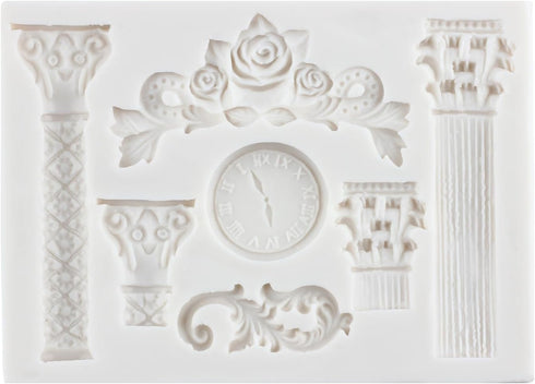 Roman Column Silicone Fondant Mold Greek Marble Pillars Relief Retro European Pattern Clock Chocolate Candy Molds for Cake Decorating Cupcake Topp...