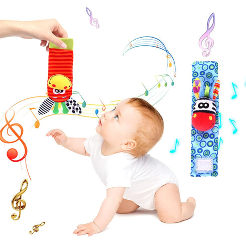 Wrist Rattle Foot Finder Socks Set for Baby Arm Hand Bracelet Rattle Feet Leg Ankle Socks Newborn Soft Sensory Toys Baby Socks Newborn Rattles Toy...