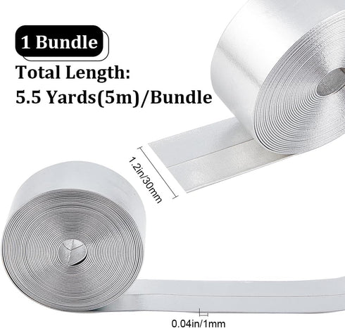 GORGECRAFT 5.5Yds Silver Metallic Leather Strip 1.2" Wide Flat Glossy Pu Leather Straps Shiny Leather Lace Stripper Beading String Ribbon Double S...