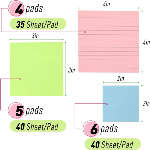 EOOUT Lined Sticky Notes, 15 Pack Pastel Colored Self-Stick Pads, Super Sticking Power Memo Pads for Notebook Home School Office Supplies...