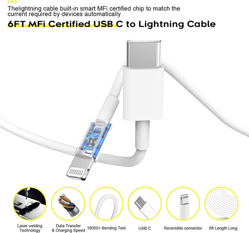 Fast Charger iPhone,iPhone Charger Cable,3Pack iPhone Charger Fast Charging 6Foot iPhone Charging USB C Charger Adapter 6FT Type C to Lightning Ca...