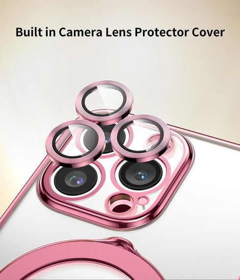 Compatible with Magsafe iPhone 15 Case, Luxury Stand Cover with Full Lens Protector Soft TPU Shockproof Protective Sturdy Kickstand Transparent Ca...