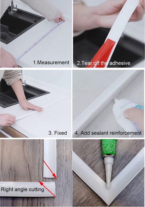 39Inch Water Barrier For Sink,Kitchen Splash Guard,Shower Corner Water Guard For Bathtub Edge,Silicone Collapsible Water Dam Strip For Countertop,...
