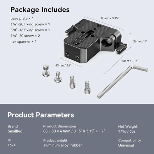 SmallRig Camera Base Plate with 15mm LWS Rod Rail Clamp, Baseplate for Sony A6500 A6600 A6300, for Canon R5 R6, for Sony A7SIII / A7III, Both for ...