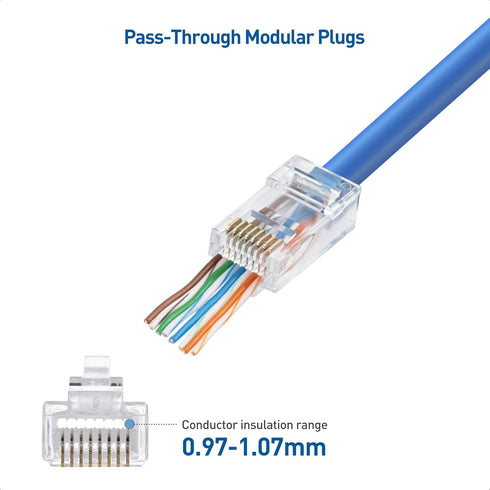 Cable Matters 100-Pack Cat 6 Pass Through RJ45 Connectors (Cat 6 Ends / Cat6 Connector / RJ45 Modular Plugs/Ethernet Plugs/Network Connector) for ...