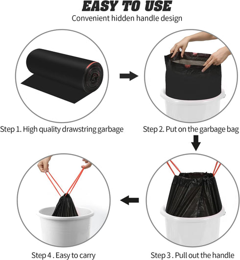 4 Gallon Drawstring Garbage Bags, Drawstring Trash Bags, Trash Bags for Office,Bathroom, Kitchen,Bedroom,3rolls/60 Counts (Black)...