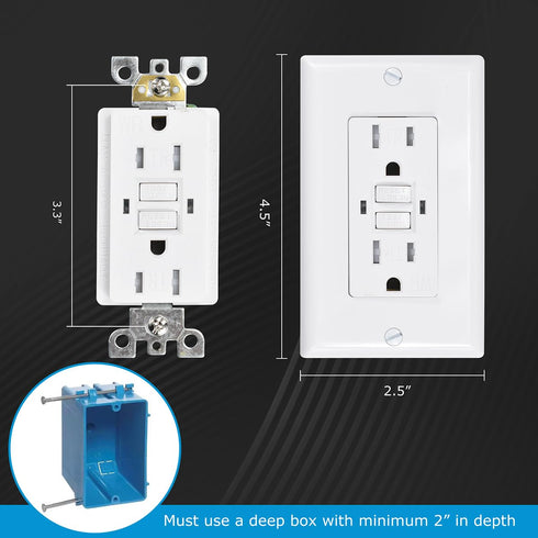 GFC2301 Duplex Self-Test Tamper and Weather Resistant GFCI Outlets with Wall Plate, TR/WR GFCI Outlets, 15 Amp 120V AC, White, UL Listed, 1 Pack...