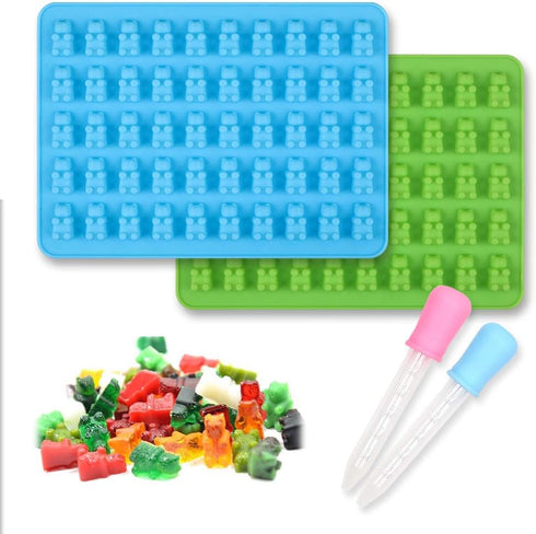 homEdge Silicone Gummy Bear Candy Molds, Set of 4 Packs Non Stick Food Grade Chocolate Gummy Mold Bonus with 2 Dropper-Blue, Red, Green and Pink...