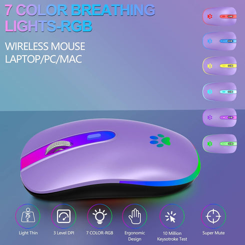 FUWANG Wireless Mouse,Rechargeable LED Wireless Bluetooth Mouse,Portable USB Optical 2.4G Wireless Bluetooth Two Mode Computer Mice with USB & Typ...