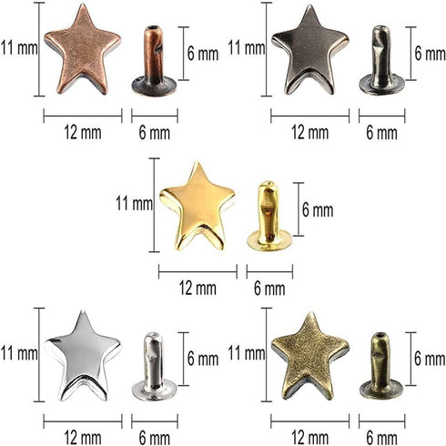 200 Sets 12MM Star Shape Leather Rivets Metal Studs Garment Rivets Hardware Accessories for Clothes Shoes Bags Belts DIY Leather Craft Supplies, 5...