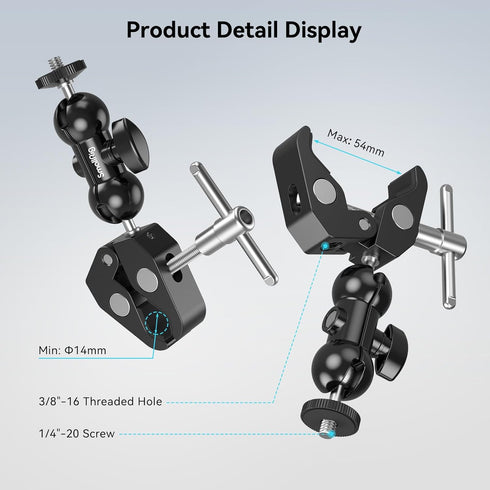 SMALLRIG Camera Mount Clamp Kit, Ball Head Magic Arm with Clamp, Super Clamp with Non-Slip Threads, for Gopro, Webcam, Camera, Phone, Monitor and ...