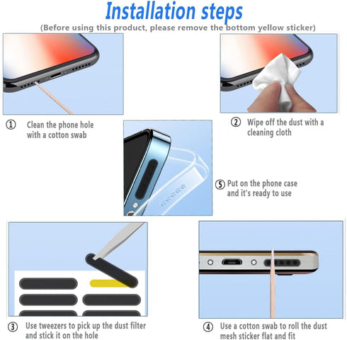 44 Pack Mesh Anti Dust Proof Adhesive Net Sticker with Tweezers, Speaker Dustproof Cover Kit Protects Charging Compatible with iPhone 15 14 13 12 ...