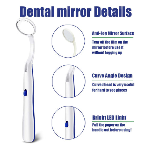 2 Pcs Dental Mirror with Light Tool LED Lighted Teeth Inspection Mirror Anti Fog Curve Angle Dentist Oral Care Tool (Dark Blue)...