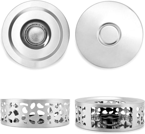 QWORK Tea Kettle Warmer, 2 Pack Brushed Stainless Steel Tea Kettle, Hollow Frame, with Tea Candle Holder, Fits Most Teapots, Silver...