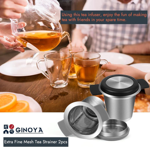2pcs Tea Infuser for Loose Leaf Tea, Stainless Steel Tea Steeper with Heat Proof Handle, Extra Fine Mesh Tea Strainer, Gift for Tea Lovers (Black,...