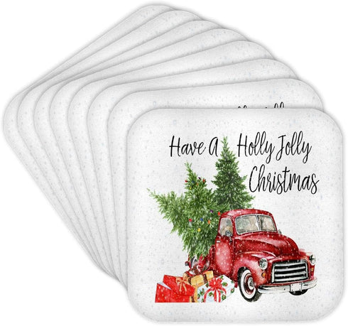 3dRose Have A Holly Jolly Red Truck With Christmas Trees Soft Coasters (Set of 8)...