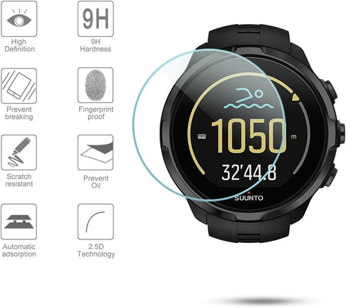 Diruite 3-Pack for Suunto Spartan Sport Tempered Glass Screen Protector, 2.5D 9H Hardness Ultra-Thin Tempered Glass Screen Protective Film [Anti-S...