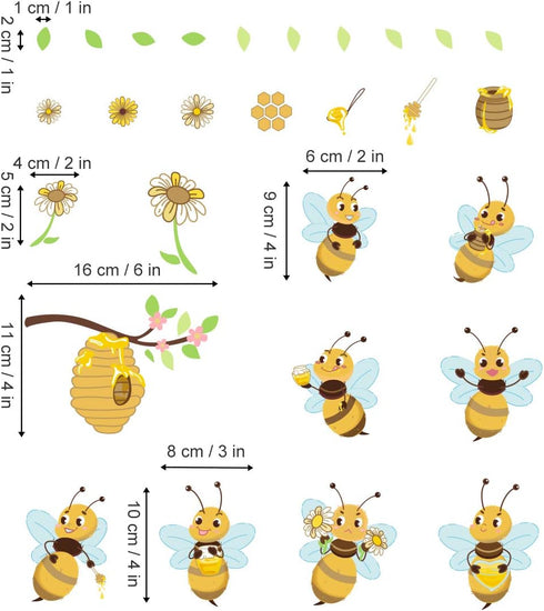 Yellow Bee Wall Stickers Flower Beehive Branch Wall Decals Art Decor for Kids Bedroom Nursery Playroom...