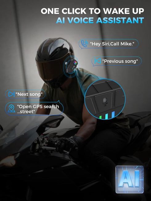 Moman Motorcycle Helmet Headset, H4 Plus Single Use Headphone Motorbike Helmet Speaker Wireless 5.3 with AI Voice Assistant Waterproof Noise Cance...
