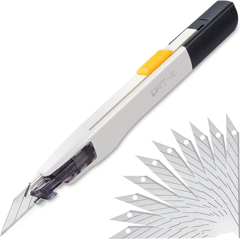 Utility Knife, DAT Series-X Portable Box Cutter, Fine Point Arts and Crafts Blade for Precision Cutting, with 10 Blade Pieces (White, 1 Cutter 10 ...