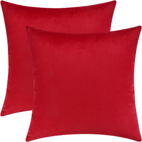 Mixhug Set of 2 Cozy Velvet Square Decorative Throw Pillow Covers for Couch and Bed, Red, 18 x 18 Inches...