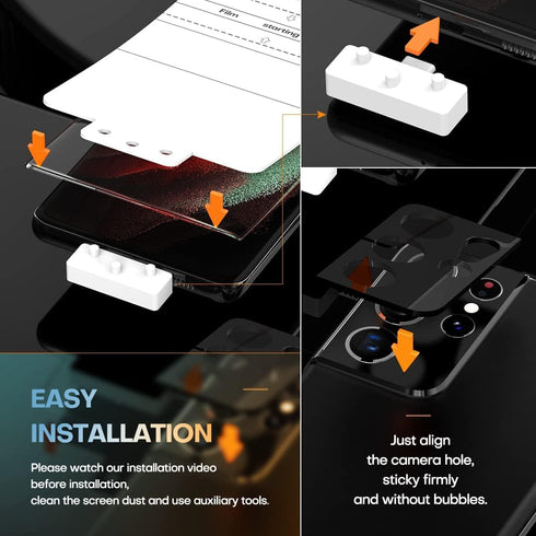 TAURI [Designed for Samsung Galaxy S21 Ultra 5G, 2 Pack Flexible TPU Screen Protector + Camera Lens Protector, Support Fingerprint Unlock, Easy In...