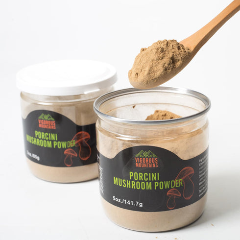 VIGOROUS MOUNTAINS Dried Porcini Mushroom Seasoning Powder for Cooking, Salt Free Beef Broth Powdered Sauce Add Instant Flavor and Depth to All Yo...