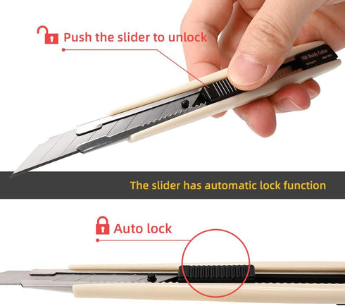 Gift Wrap Cutter Retractable Box Cutter, 3 Pcs Lockable Blade Knives + 30 Pcs 30 Degree 9mm Snap Off Blades, Smooth Mechanism Craft Knife, Christm...