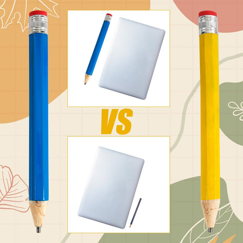 2pcs 13 Inch Wooden Jumbo Pencils, Blue & Yellow Large Toy Pencil with Cap & Eraser Oversized Giant Big Pencil Funny Extra Huge Novelty Pencil for...