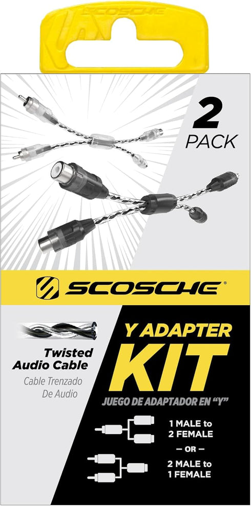 Scosche AMYC4X2 Y-Adapter - 2-Channel Oxygen Free Copper Twisted RCA Splitter for Car Audio Stereo, Amplifiers - 1M2F/1F2M Reversible Signal Split...