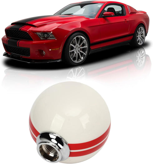 Akozon 5 Speed Gear Shift Knob for Manual Transmission Replacement Shifter Lever Stick Head Knob for Ford Mustang from 1967 to 2018 (White Red)...