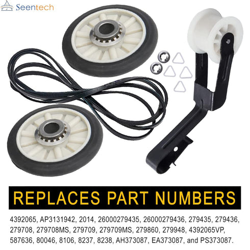 4392065 Dryer Repair Kit with 349241T Drum Roller Kit, 691366 Idler Pulley 341241 Belt by Seentech - Exact fit for Whirlpool & Kenmore Dryers - Replaces AP3131942 AP3098345 AP6010582 WP691366