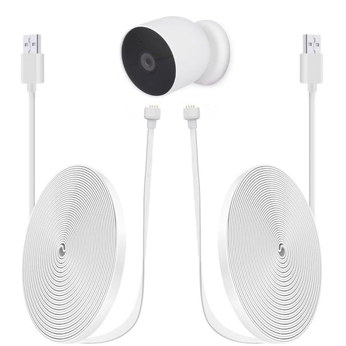 iTODOS 2 Pack 10ft/3m Power Cord for Google Nest Cam (Battery) Only,Replacement Cable,Weatherproof Outdoor,Flat Charging Cable for Nest Camera(Bat...