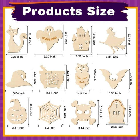 MGparty Halloween Crafts 60PCS Halloween Wooden Slices DIY Natural Wood Crafts Unfinished Predrilled Cutouts Ornaments for Kids Halloween Hanging ...