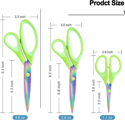 Scissors All Purpose, Sharp Titanium Blades Shears, Rubber Soft Grip Handle, Multipurpose scissors 3 pack, Great for Office, Fabric, Craft, Sewing...