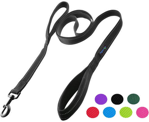 Wagtime Club Soft &Thick Dual Handle 6FT Dog Leash, Premium Nylon Double Padded Handles for Medium, Large or XLarge Dog (Reflective Black)...