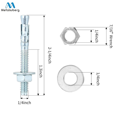 1/4"x2-1/4" Wedge Anchor by Zinced of Heavy-Duty Fastener for Cement and Concrete (20pcs Pack)...