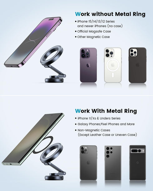 APPS2Car Fits MagSafe Car Mount, Foldable Metal Magnetic Car Phone Mount, Stick On Cell Phone Holder for Car Dash Dashboard MagSafe Accessories fo...