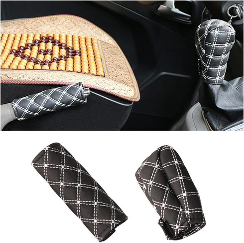 2 Pcs Set Car Handbrake Shift Gear Knob Cover, Leather Breathable Soft Handbreak Protect No-Slip Sleeve, Case Auto Interior Decor Accessories Fit ...