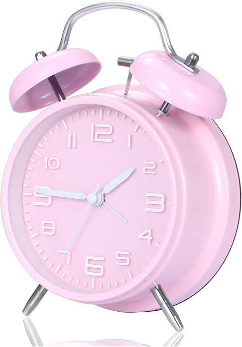 Retro Alarm Clock Battery Operated nightstand Clock,4 inch Twin Bell Backlight Alarm Clock for Bedroom,Desk,Bedside Loud Alarm Clock(Pink)...