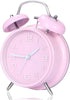 Retro Alarm Clock Battery Operated nightstand Clock,4 inch Twin Bell Backlight Alarm Clock for Bedroom,Desk,Bedside Loud Alarm Clock(Pink)...