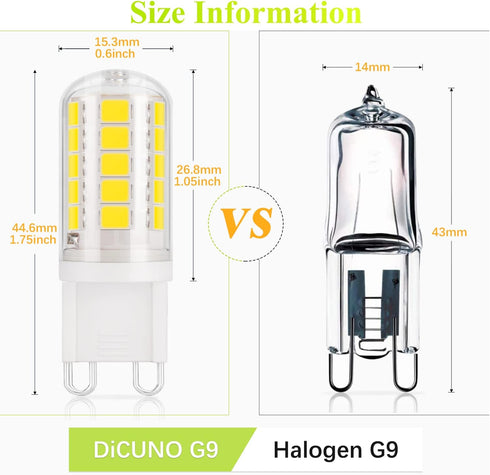 DiCUNO G9 LED Bulb 40W, Daylight White 6000K, 400LM, G9 Bi-pin LED Bulbs for Chandelier Light, Non-dimmable, G9 Halogen Bulb Replacement for Penda...