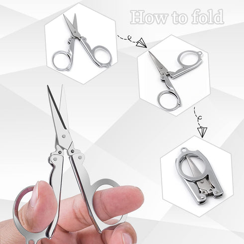 Folding Scissors, 4Pcs Stainless Steel Small Scissors Pocket Portable Foldable Travel Scissors Tiny Mini Craft Cutter...