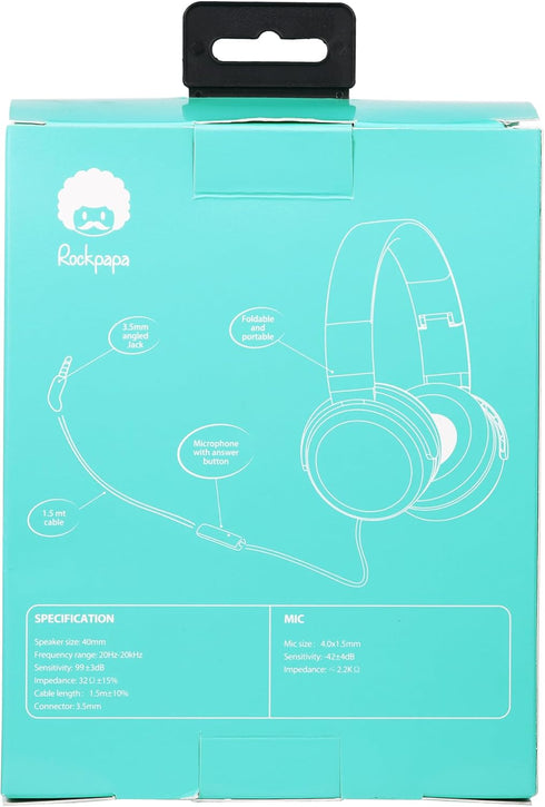 rockpapa Grade Wired Headphones with Microphone, Lightweight Foldable Stereo Bass Headphones with No-Tangle Cord & 3.5mm Jack for Adult/Kids, Lapt...