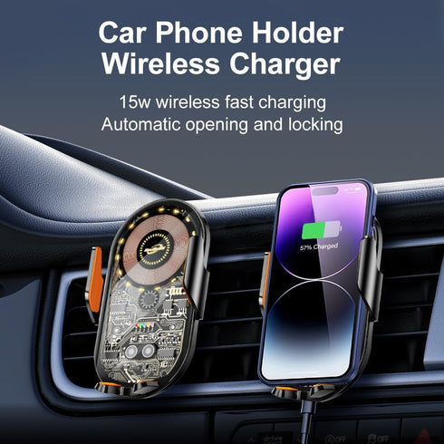 Car Phone Mount, Car Phone Mount Wireless Charger, Wireless Car Charger, Qi 15W Fast Charging Auto Clamp Mount Air Vent Phone Mount Compatible wit...