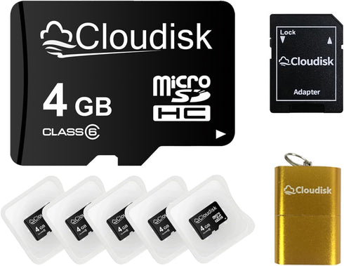 Pack of 5 Micro SD Card 4GB Flash Memory Card C6 Micro SDHC with SD Adapter, Card Reader (4 GB)...