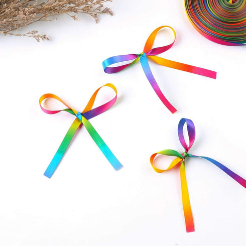 Teemico 50 Yards Satin Ribbon Gradient Rainbow Printed Double Side Satin Polyester Ribbon for DIY Handmade (9mm Wide)...